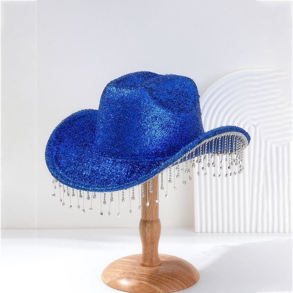 Cowboy Hats for Women, Blue Women's Hat Elegant And Light Hat With Shiny Tassel Cowboy Hat Wide Brim Tassel Dating Hat, Womens Cowboy Hat, One Size, Cowboy Hat Women, Girls Cowboy Hat