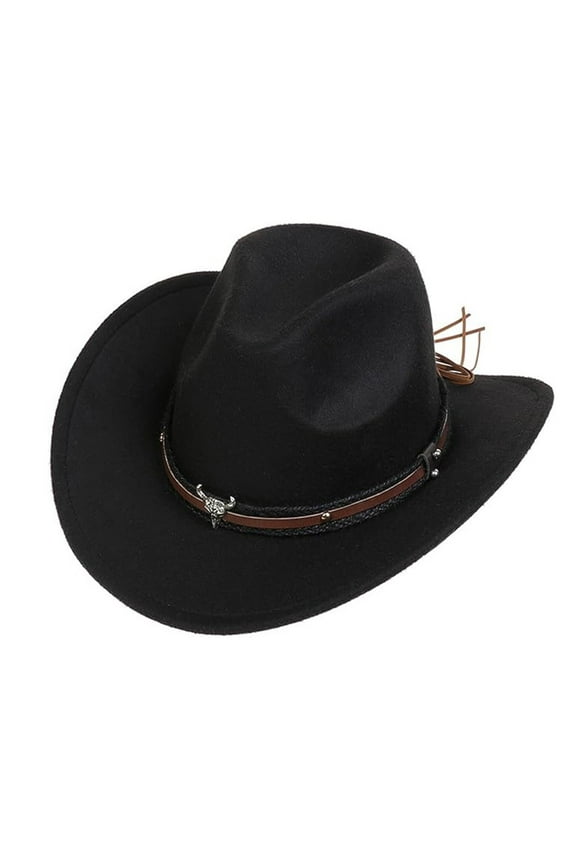 Cowboy Hats for Men Women, Cowgirl Hat Wide Brim Felt Hats with Bull Head, Western Retro Vintage Jazz Hat Cowboy Hats for Lover
