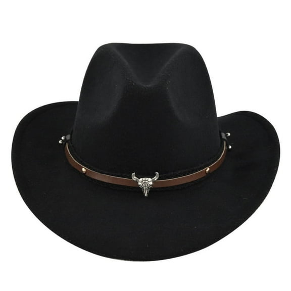 Cowboy Hats for Men Women, Cowgirl Hat Wide Brim Felt Hats with Bull Head, Western Retro Vintage Jazz Hat Cowboy Hats for Lover