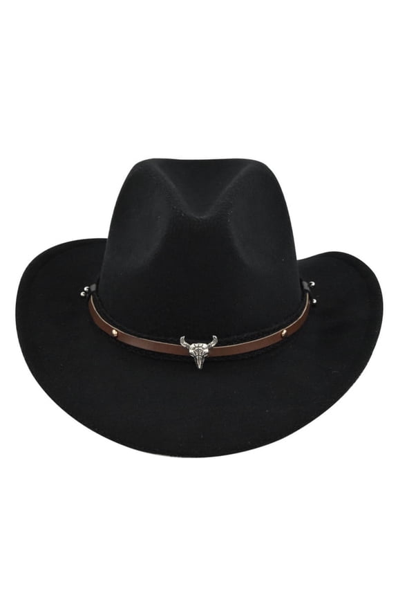 Cowboy Hats for Men Women, Cowgirl Hat Wide Brim Felt Hats with Bull Head, Western Retro Vintage Jazz Hat Cowboy Hats for Lover