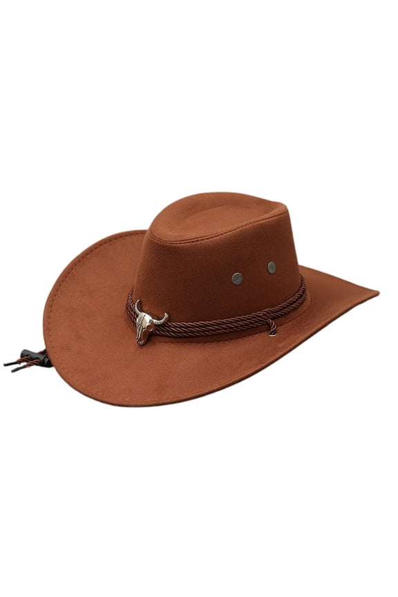 Cowboy Hats for Men Women, Cowgirl Hat Wide Brim Felt Hats with Bull Head, Western Retro Vintage Jazz Hat Cowboy Hats for Lover