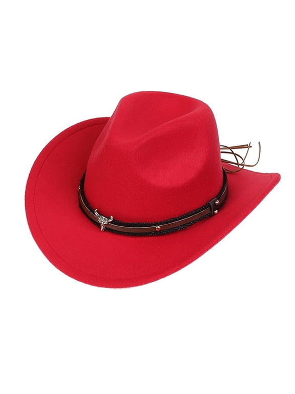 Cowboy Hats for Men Women, Cowgirl Hat Wide Brim Felt Hats with Bull Head, Western Retro Vintage Jazz Hat Cowboy Hats for Lover