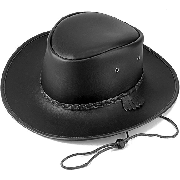 Cowboy Hats for Men and Women, Leather Outback Wide Brim Rain Cap