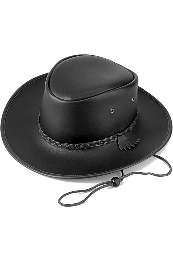 Cowboy Hats for Men and Women, Leather Outback Wide Brim Rain Cap