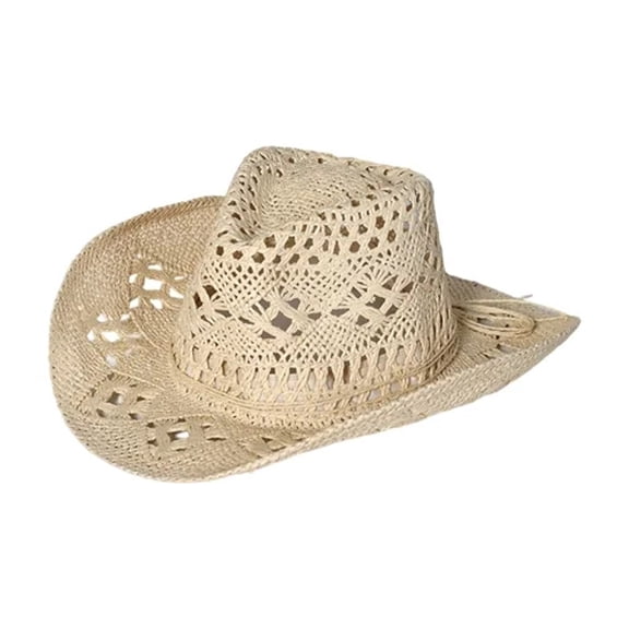 Cowboy Hats for Women Sun Hat Straw Hat Soft Cowgirl Unisex Fashion Accessories Men's Hats & Caps Beige