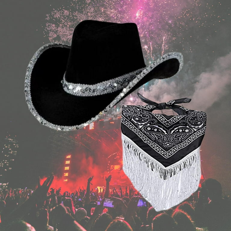 Cowboy Hats with Paisley Printed Bandana Felt Cowgirl Hat Jazz Hat
