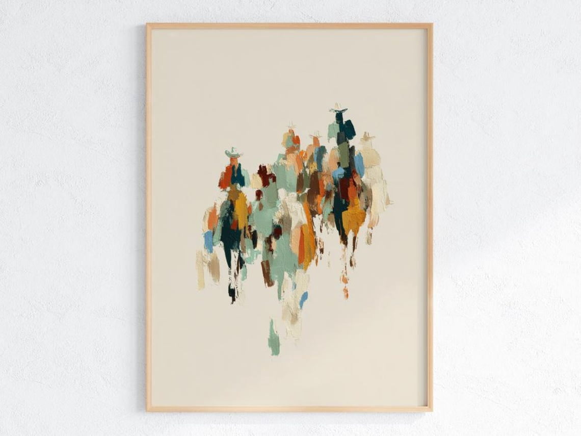 Cowboy Herd Western Wall Art Modern Ranch Decor Colorful Cattle Drive ...