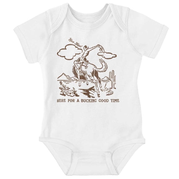 Cowboy Here For A Bucking Good Time Romper Boys or Girls Infant Baby Brisco Brands NB