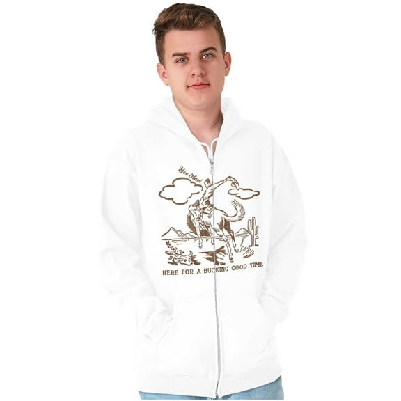 Cowboy Here For A Bucking Good Time Unisex Fleece Graphic Zip Up Hoodie Brisco Brands 4X
