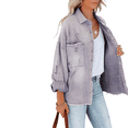thumbnail image 1 of Cowboy Hole Breaking Shirt Style Jacket Women's Flip Collar Long Sleeve Vintage Street Fashion Raw Edge Doing Old Ribbed Buttons, 1 of 3
