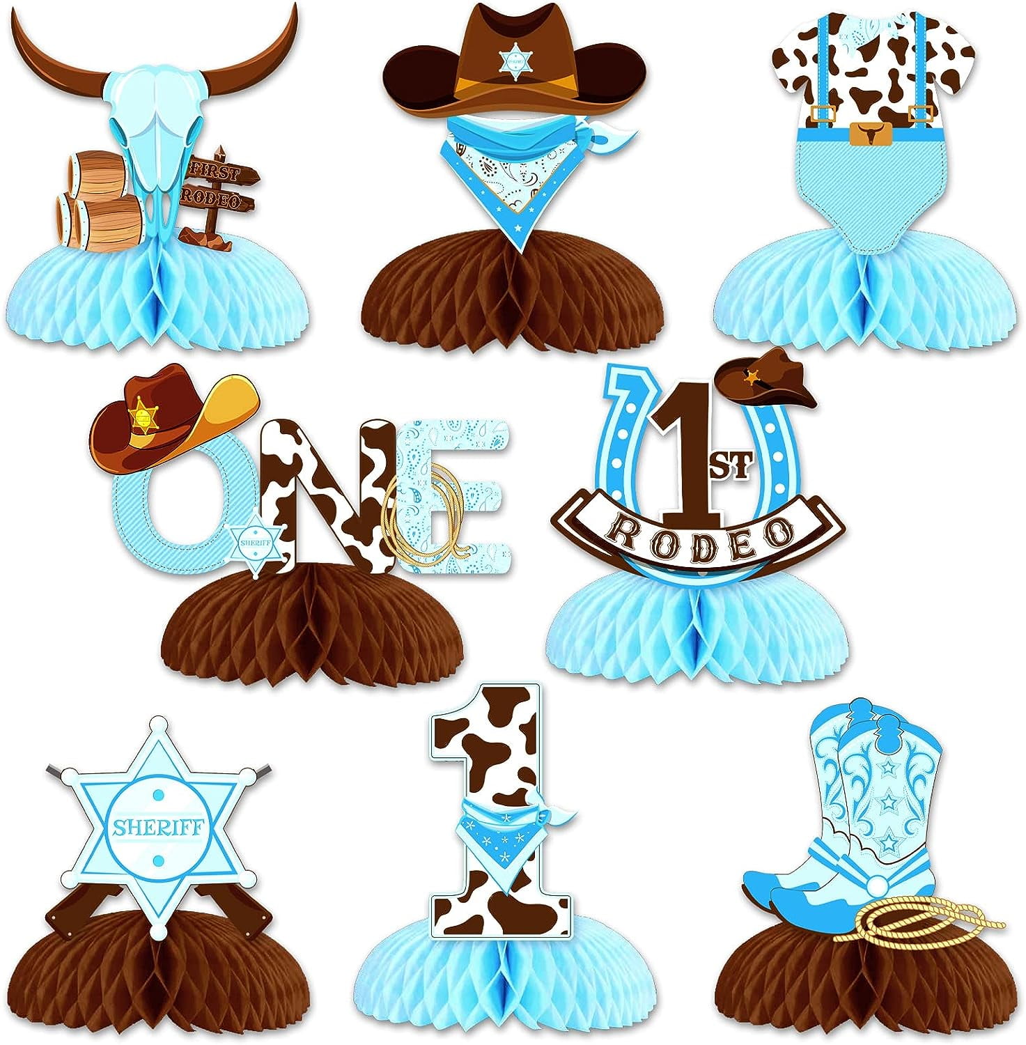 Cowboy Honeycomb Centerpieces, First Rodeo Birthday Party Decorations ...