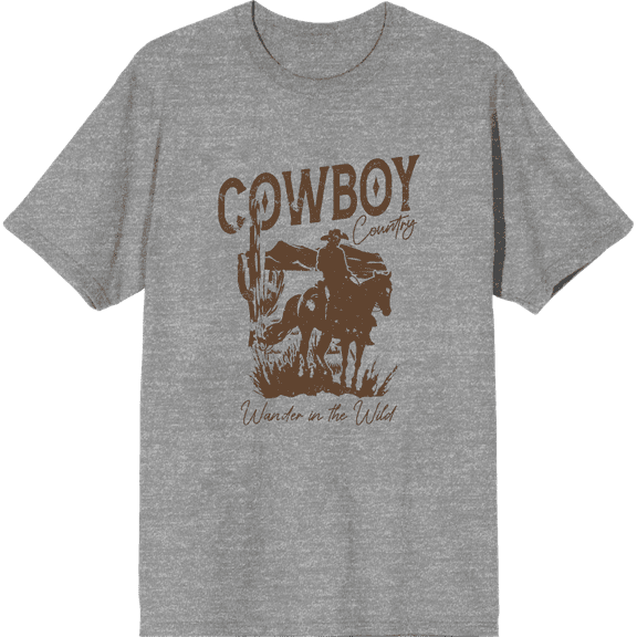 Cowboy Horse And Rider Adult Heather Gray Crew Neck Short Sleeve Tee-Medium