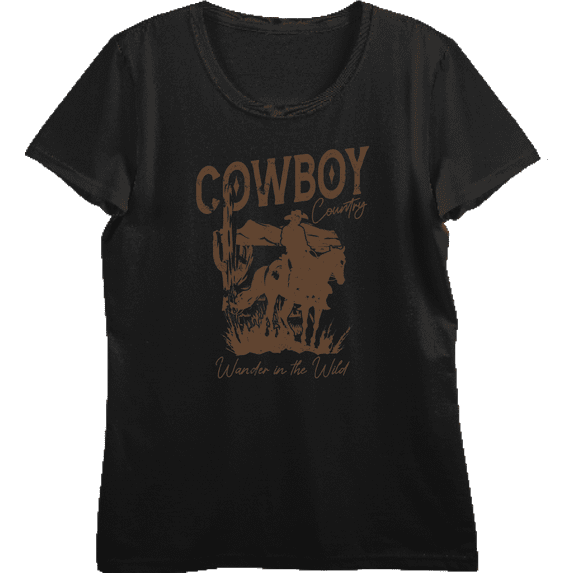 Cowboy Horse And Rider Women's Black Crew Neck Short Sleeve Top-XL