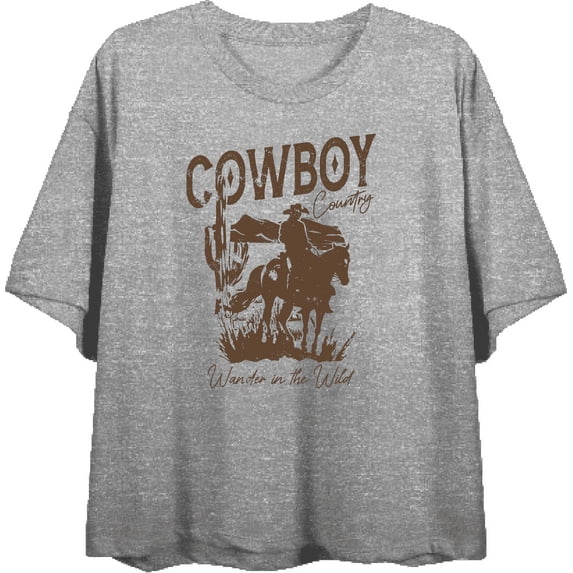 Cowboy Horse And Rider Women's Heather Gray Crew Neck Short Sleeve Top-Small