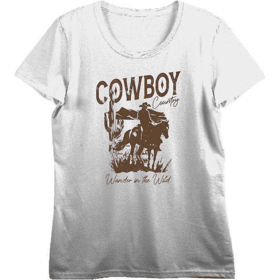 Cowboy Horse And Rider Women's Vivid White Crew Neck Short Sleeve Top-Medium