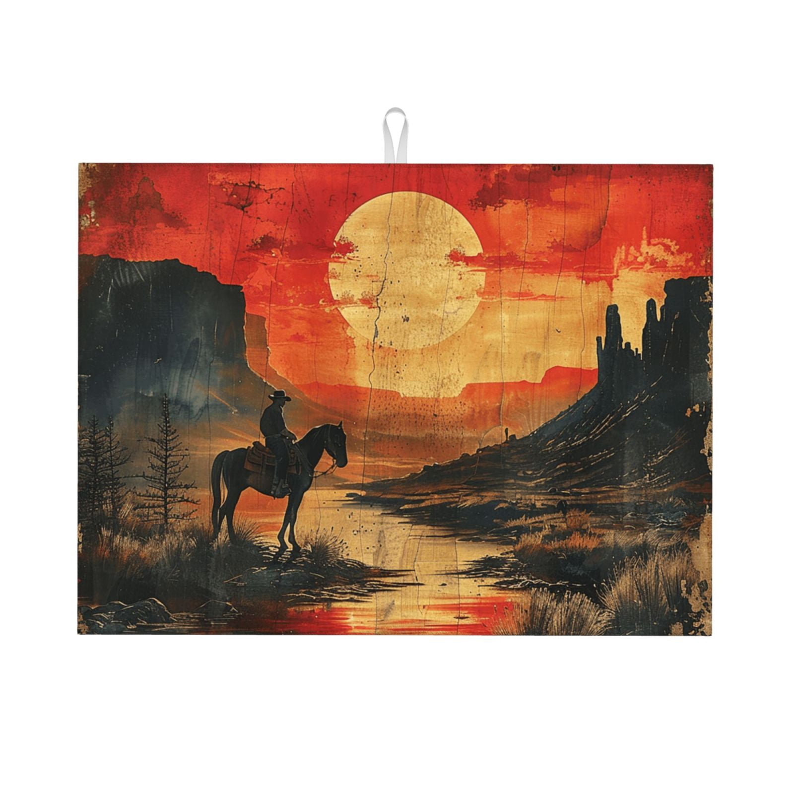 Cowboy Horse Vintage Sunset Art Large Kitchen Drying Mat 18x24 Inch ...