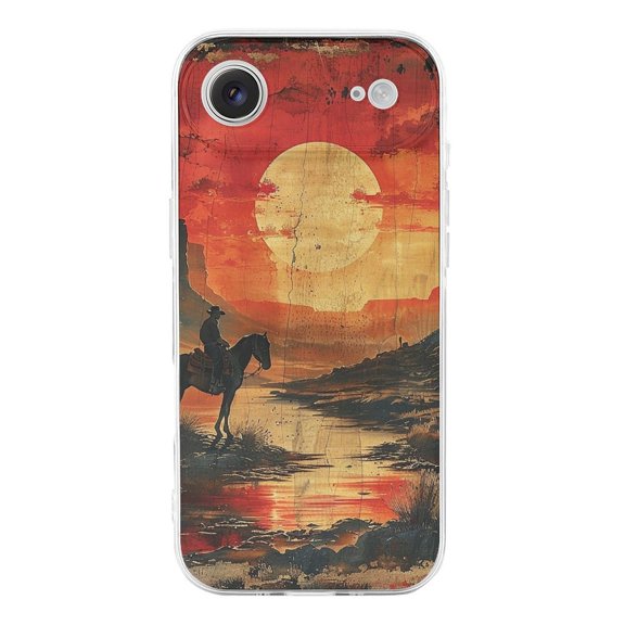 Cowboy Horse Vintage Sunset Art Phone Case Compatible with iPhone 17 Air TPU Transparent Shockproof Cover