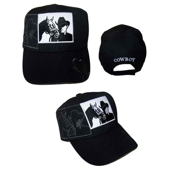 Cowboy & Horse Western Rodeo Baseball Caps Hats Embroidered Black Color  Uni-Sex Style -- FREE  USA Shipping--(Rodeo82)