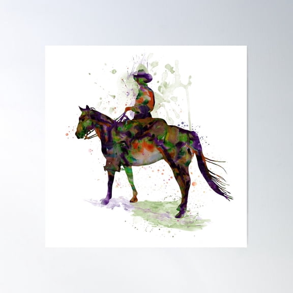 Cowboy On Horseback Watercolor Silhouette - Wild West Wall Decor - Cowboy Painting For Home Poster Wall Art, Modern Wall Decor For Living Room Bedroom, 24x36 UNFRAMED
