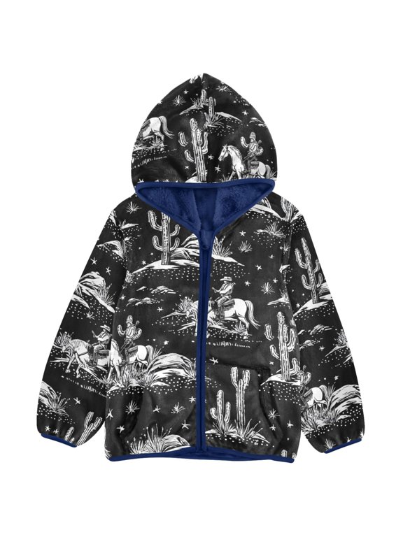 Cowboy Horses Kids Fleece Hood Jacket Fuzzy Outerwear 6T