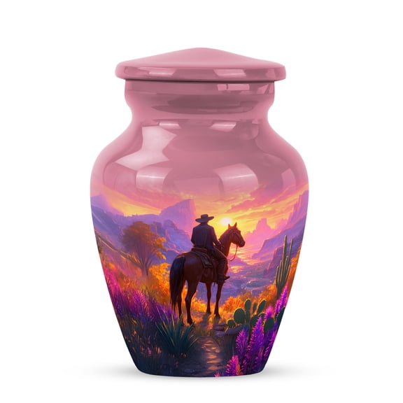 Cowboy Keepsake Urn, Mini Urn For Human Ashes, Small Keepsake Urns For Ashes Adult Female, Desert Sunset Cremation Memorial Keepsake Urns, (Size, 3 Inch, 1 Pc)