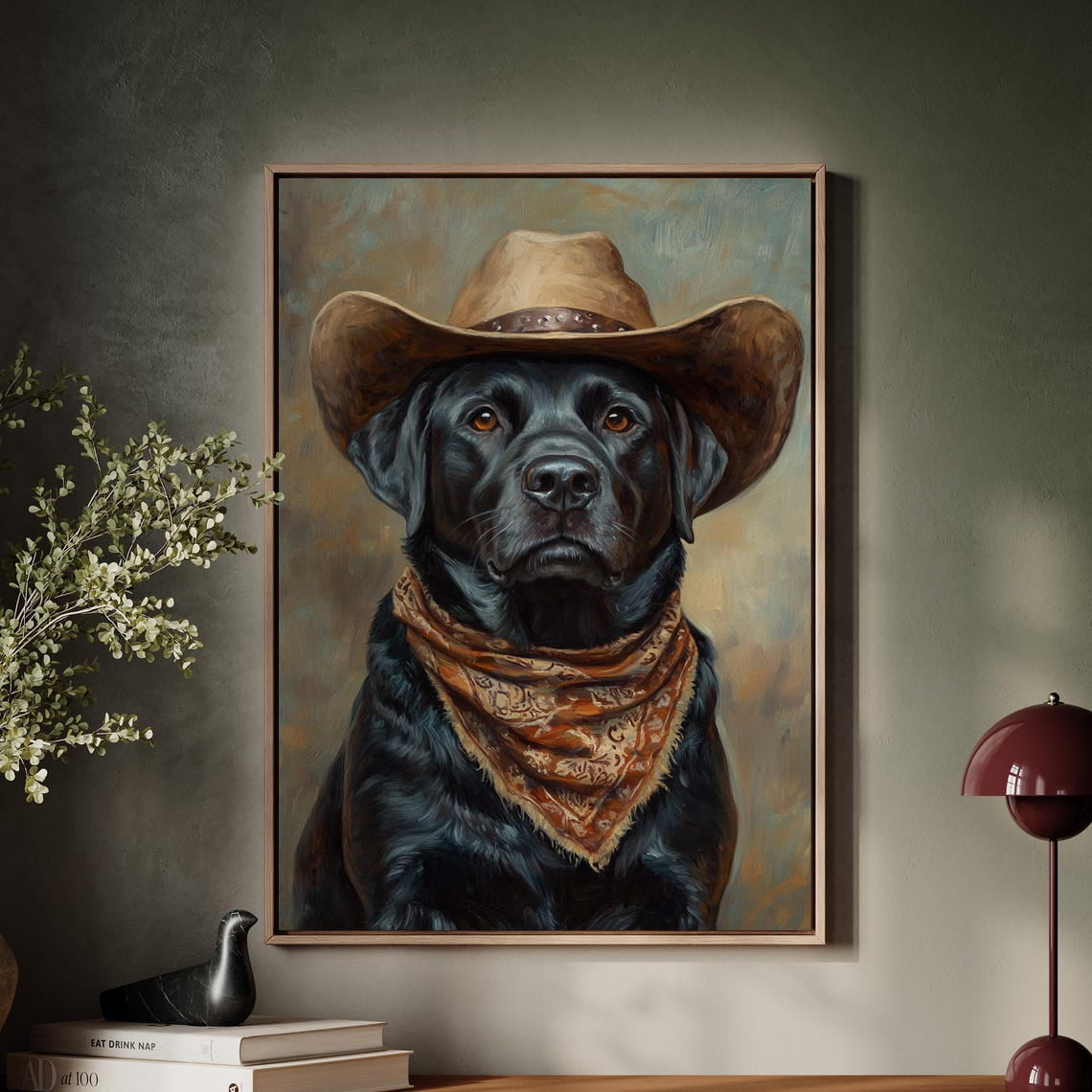 Cowboy Labrador Art Print – Western Dog Portrait, Rustic Ranch Wall ...