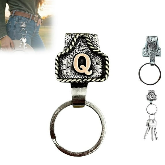 Cowboy Letter Keychain, Handmade Cow Tag Belt Key Holder Metal A-Z Initial Western Cowboy Keychain for Pocket or Belt