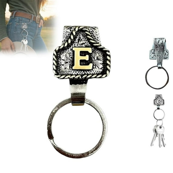Cowboy Letter Keychain, Handmade Cow Tag Belt Key Holder Metal A-Z Initial Western Cowboy Keychain for Pocket or Belt