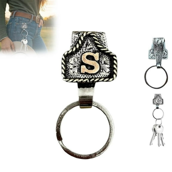 Cowboy Letter Keychain, Handmade Cow Tag Belt Key Holder Metal A-Z Initial Western Cowboy Keychain for Pocket or Belt