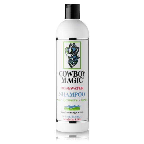 Cowboy Magic Rosewater Shampoo 16 oz – Concentrated Formula with Silk Conditioners for Easy Cleaning & Conditioning, Rinses Effortlessly