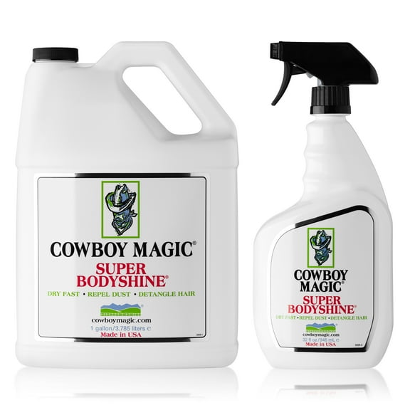 Cowboy Magic Super BodyShine Value Pack (32 oz + 1 Gallon) Non-Sticky, Long-Lasting Shine & Dust Repellent for Show-Ready Coat