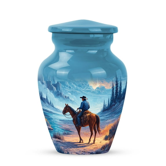 Cowboy Mini Cremation Urns For Adult Man And Women, Blue Urns For Adult Female Small, Funeral Urn For Ashes Keepsake Mother, Little Urn For Human Ashes Male And Female, 3 Inch