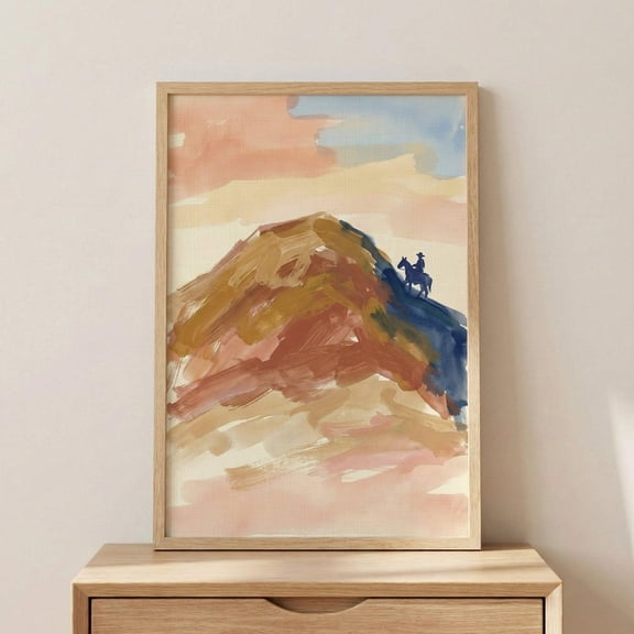 Cowboy Mountain Ridge Wall Art Western Print Desert Landscape Decor Rustic Southwest Horse Unframed Paper Print