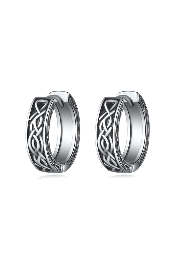 925 Sterling Silver Celtic Black Hoop Earrings for Women