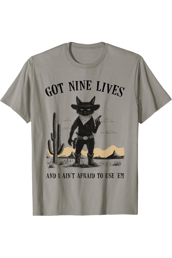 Cowboy Outlaw Cat Retro Western Illustration Got Nine Lives T-Shirt