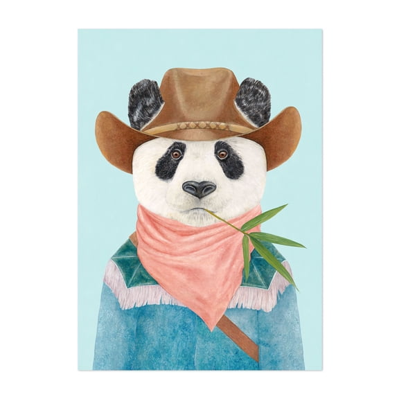 Cowboy Panda - Painting Cowboy Western Animal Whimsical Illustration Humor Watercolor Unframed Wall Art Print 20 x 28 inches