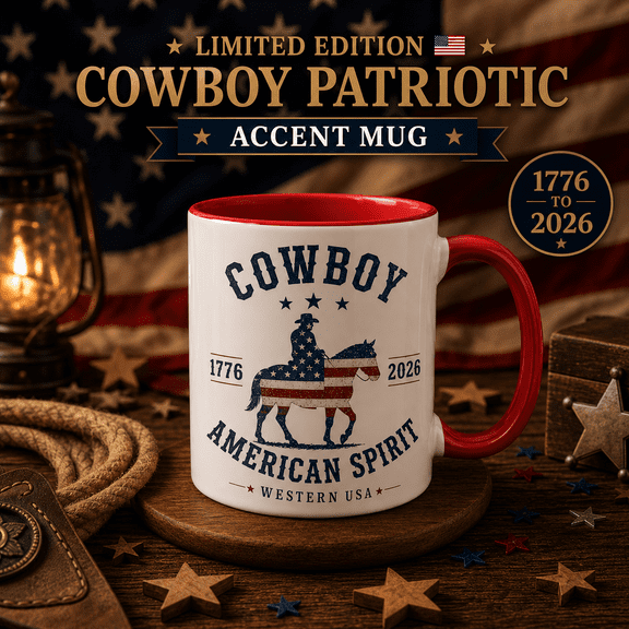 Cowboy Patriotic Mug 3D Effect, Western USA Coffee Cup for Patriots & Cowboy Fans