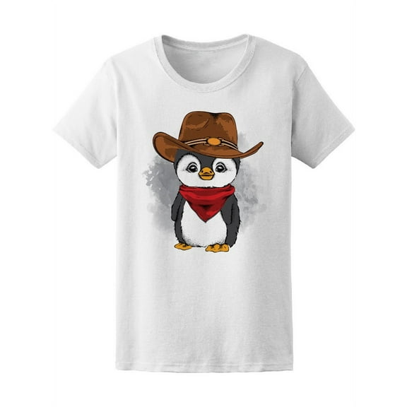 Cowboy Penguin Cartoon T-Shirt Women -Image by Shutterstock, Female Large