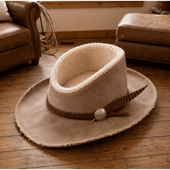 Cowboy Pet Bed, Fun Themed Pet Gift Sherpa‑Lined Cowboy Hat Pet Bed For Indoor Pets
