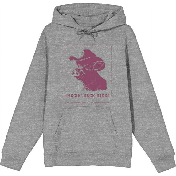 Cowboy Pig "Piggin' Back Rides" Adult Heather Gray Long Sleeve Hoodie-Medium