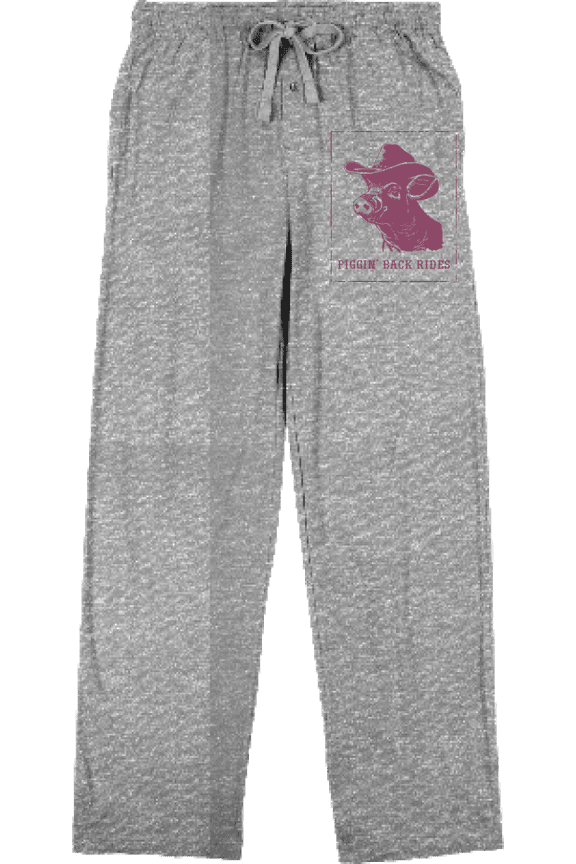 Cowboy Pig Piggin' Back Rides Adult Heather Gray Sleep Pajama Pants-Medium