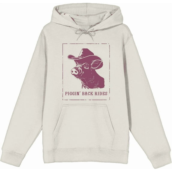 Cowboy Pig "Piggin' Back Rides" Adult Sand Long Sleeve Hoodie-Medium