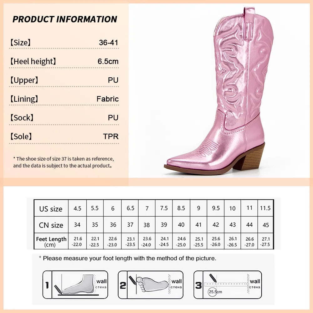 Women's Mid Calf Fringe Cowgirl Boots – Embroidered Pointed Toe, Chunky Block Heel Western Boots With Tassels