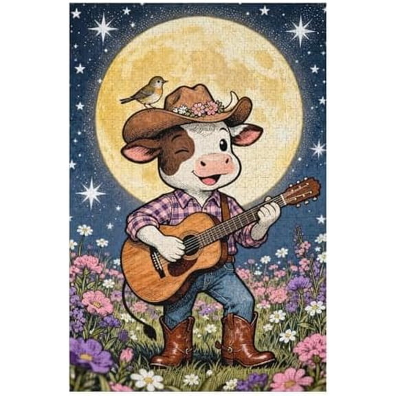 Cowboy Playing 500 Piece Jigsaw Puzzle for Adults, Western Scene Artwork, Interlocking Pieces, Fun DIY Puzzle for Home Decor, Family Activity for Game Nights
