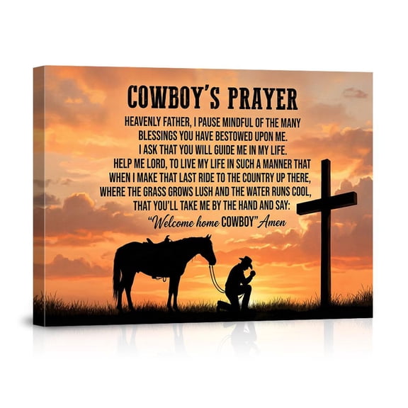 Cowboy Prayer Wall Art Western Christian Home Decor Horse Sun Silhouette Religious Gift For Men Rustic Farmhouse Art