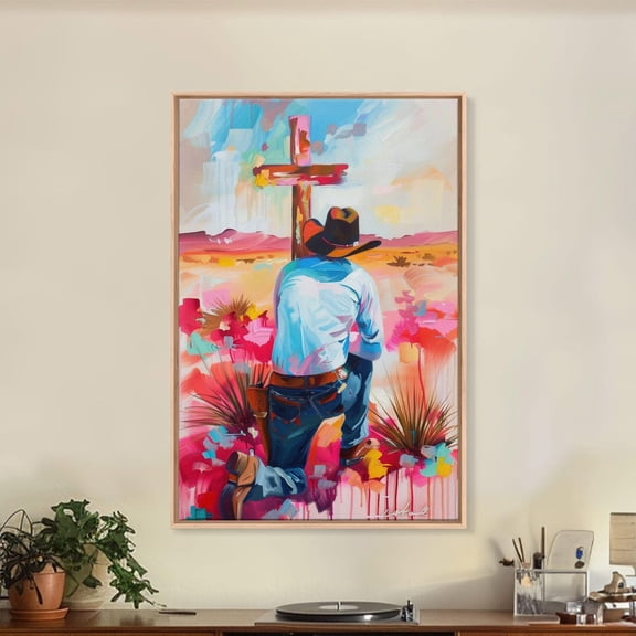 Cowboy Praying Colorful Western Wall Art Unframed Paper Print