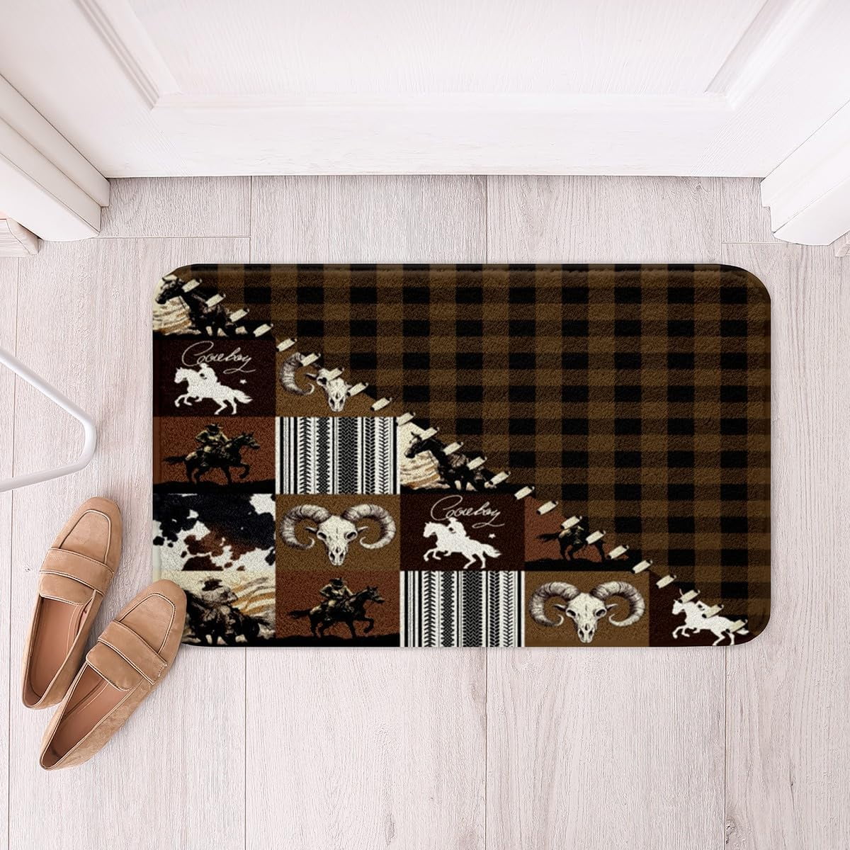 Cowboy Print Bathroom Rugs 16"x24" Vintage Western Bath Rugs Cow Skull