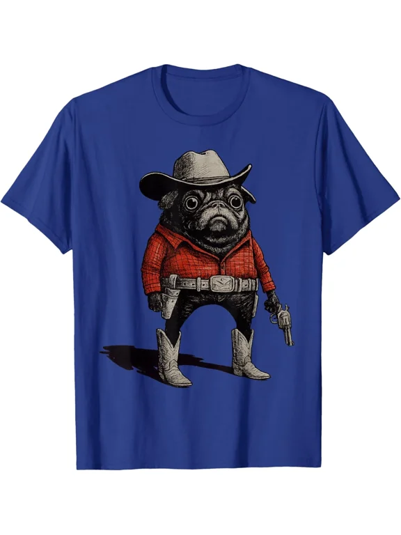 Cowboy Pug Dog Funny Western Red Pug T-Shirt ROYAL BLUE Unisex S-5XL Hot Trending Shirt, Vintage Birthday Gift