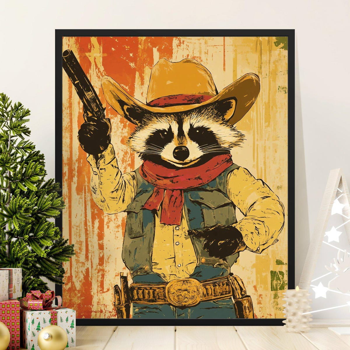 Cowboy Raccoon Poster, Western Animal Art, Funny Raccoon Print, Wild ...