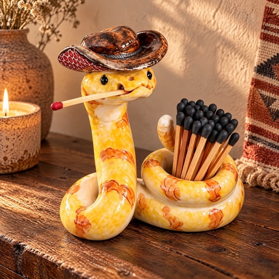 Cowboy Rattlesnake Figurine 4.72*4.72*2IN Funny Western Snake Statue ...